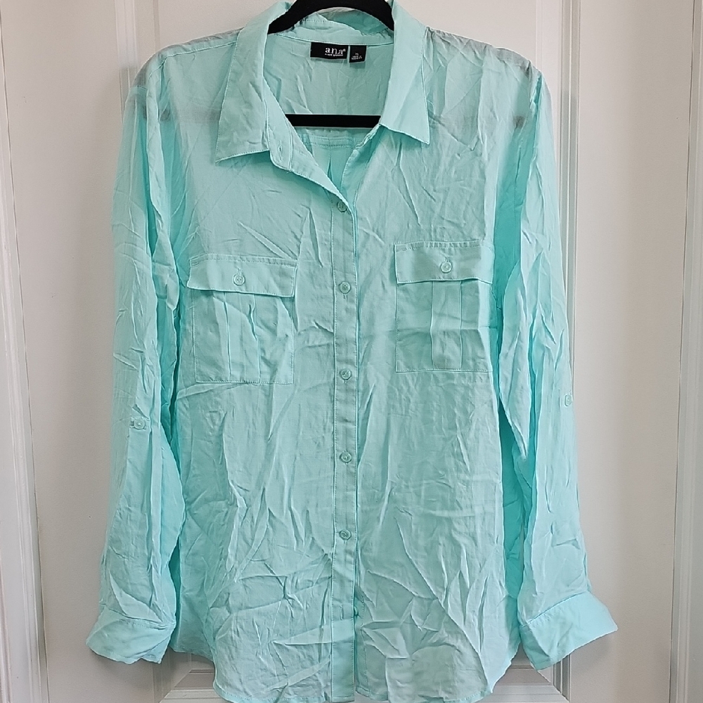 a.n.a Blue Button Down Shirt Casual Top